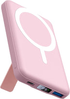 AOGUERBE for MagSafe Portable Charger, 10000mAh Magnetic Power Bank 22.5W Fast Charging, Mini Battery Pack Wireless with LED Display&Foldable Stand for iPhone 17/16/15/14/13/12 Series (Rose Pink)