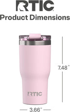 RTIC 20oz Essential Tumbler with Lid, Ceramic Lined, Insulated, Stainless Steel, Metal, Double Wall Vacuum-Insulation, Travel Cup for Iced Coffee, Tea, Hot and Cold Drink, Pale Pink