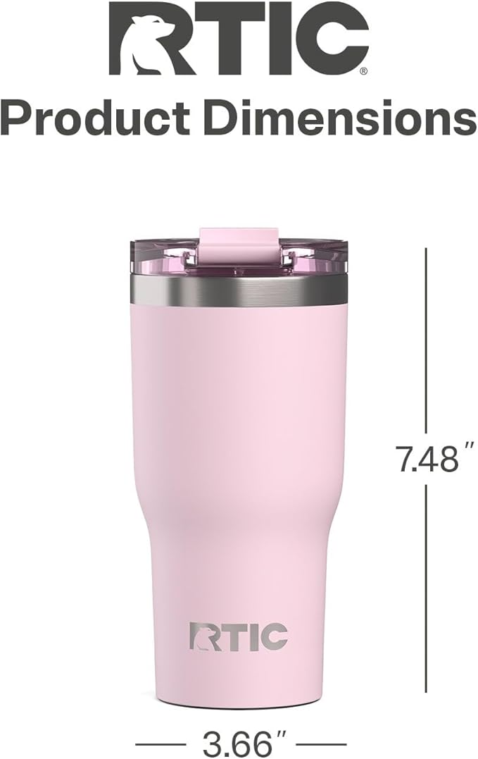 RTIC 20oz Essential Tumbler with Lid, Ceramic Lined, Insulated, Stainless Steel, Metal, Double Wall Vacuum-Insulation, Travel Cup for Iced Coffee, Tea, Hot and Cold Drink, Pale Pink