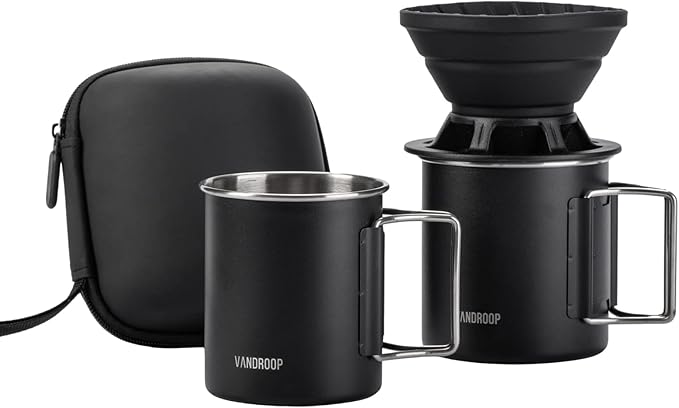 Vandroop Portable Pour Over Coffee Maker Set, Collapsible Silicone Coffee Dripper Set, Perfect for Travel, Camping, Home (BLACK CUP 2CUP)