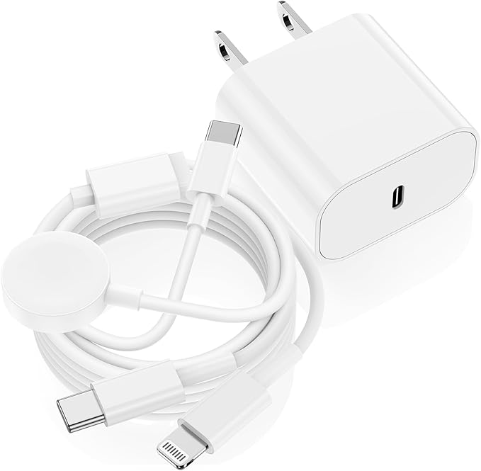 3 in 1 Apple Watch Charger,6ft Fast Magnetic iWatch/USBC/Lightning to USB C Charging Cable Cord and Type C Wall Block for iWatch Series 11/10/9/8/7/SE/6/5/4/3/2, iPhone 17 16 15 14 13 12 Pro Max Plus