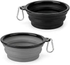 Collapsible Dog Bowls for Travel, 2-Pack Dog Portable Water Bowl for Dogs Cats Pet Foldable Feeding Watering Dish for Traveling Camping with Carabiners, BPA Free (Grey&Black, Medium (Pack of 2))