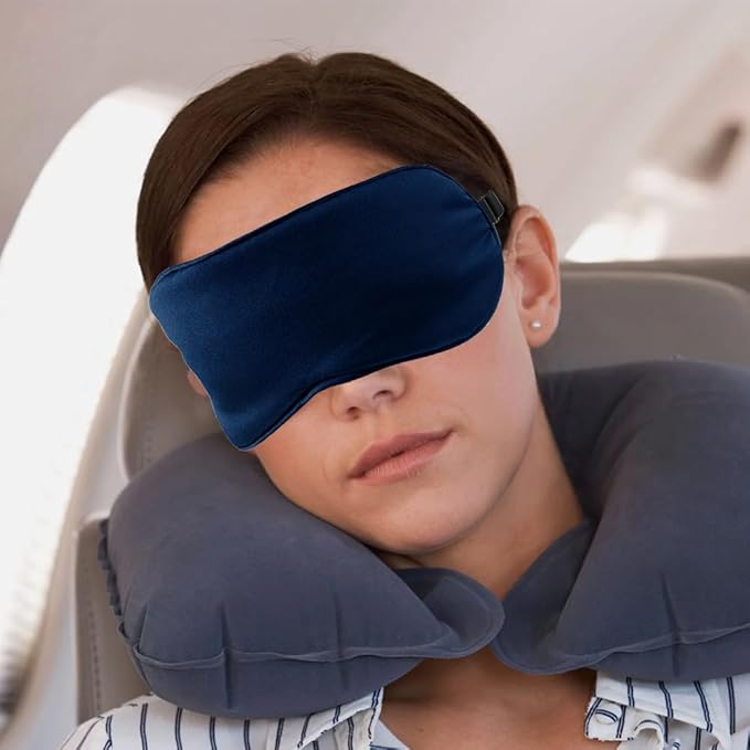 2 PCS Navy Satin Sleep Masks, Adjustable Silk Eye Mask for Sleeping, Blind Folds Soft Breathable Blindfold for Adults Couples Play Party Games Airplane Travel Essentials Eye Covers Patches Night Mask
