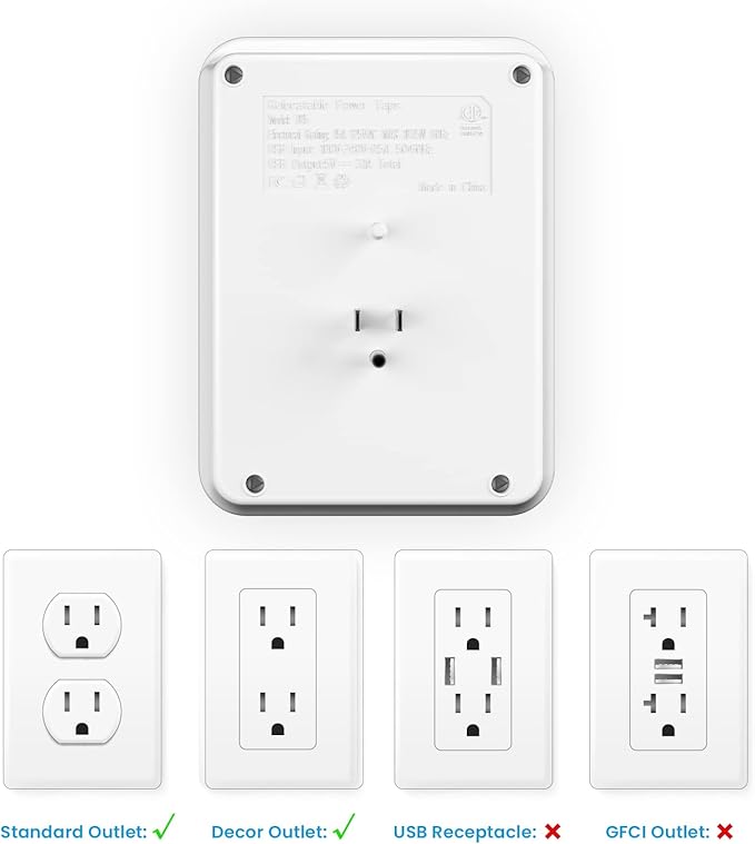 USB Wall Outlet Extender with On Off Switch, Surge Protector Outlet,6 AC Multi-Plug with 3 USB Ports (1 USB C), 490 Joules, Flat Socket Splitter with Spaced Outlet for Home, Office, College
