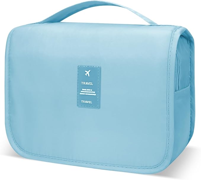 Lcsmaokin Large Capacity Toiletry Bag Travel Bag with Hanging Hook for Men and Women Waterproof Travel Cosmetic Bag Bathroom Storage Bag for Brushes Set, Full-Sized Shampoo,Accessories(Baby Blue)