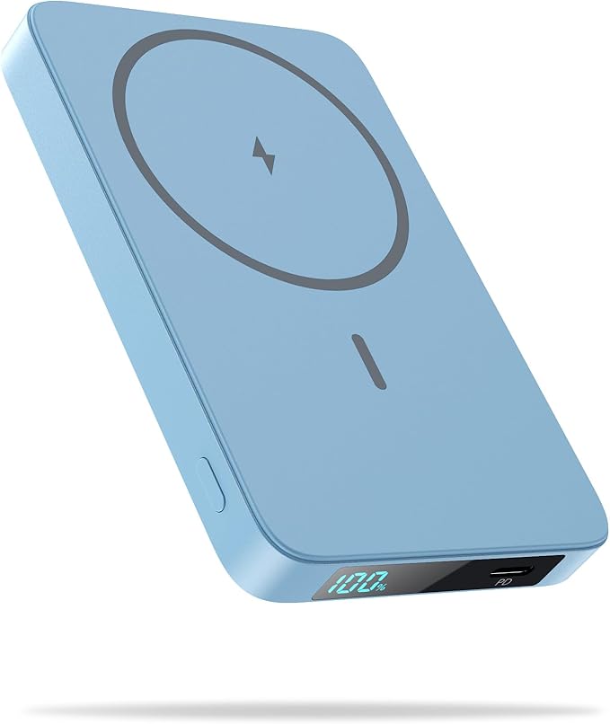 Magnetic Portable Charger Power Bank 5500mAh,Slim Wireless Portable Charger with LCD Display,PD Fast Charging USB-C Battery Pack Compatible with Magsafe,iPhone 16/16 Plus/15/14/13/12 (Light Blue)