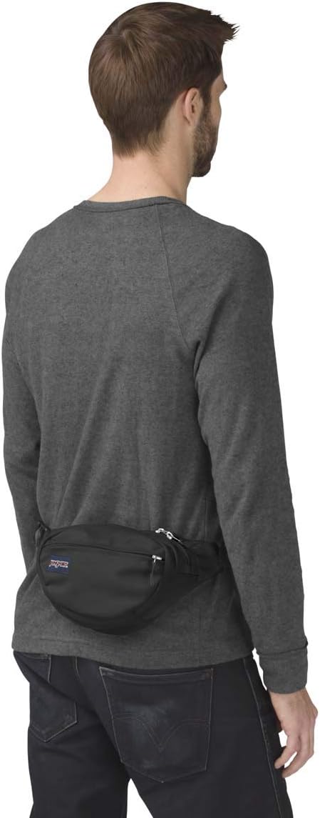 JanSport Fifth Avenue Fanny Pack Crossbody Bags for Women, Men - Stylish, Durable Waist Bag with Adjustable Belt, Main Zippered Pocket, Quick Stash Pocket - Travel Essentials - Black