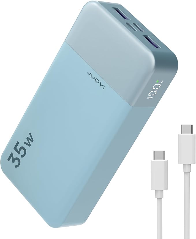 JUOVI Power Bank Portable Charger 20000mAh 35W Fast Charging，PD 3.0 QC 4.0 Fast Charging Phone Charger with LED Display, Travel Battery Pack 2 USB C 2 USB A Ports for iPhone 16/15/14 Series, Galaxy