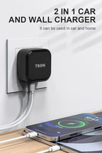 TRON Wall & Car Charger Travel Charging Station, 36W Dual USB-C & USB-A Fast Charger, Foldable for iPhone, iPad, Android, Earbuds – TR17