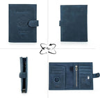 CONTACTS Full Grain Leather Passport Holder Compatible with Airtag RFID Blocking Passport Wallet Travel Slim Passport Cover with SIM Card Removal Tool (Bagde, Blue)