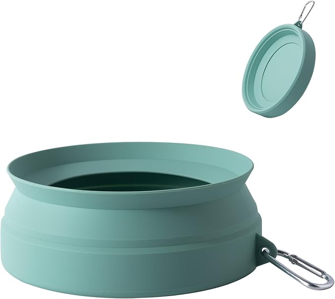 SLSON Spill Proof Dog Water Bowl for Cars,Collapsible No Splash Dog Travel Bowls Integrated Molding Portable Pet Bowl for Vehicle Road Trip Truck,RV,SUV,Boat Accessories (Morandi Green)
