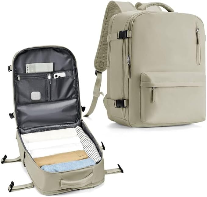 WONHOX Large Travel Backpack Women,Carry On Backpack Flight Approved 18x14x8 inches Bag Spirit Airlines Personal ltem,College Sports Hiking Rucksack Laptop Blackpack mochila de viaje,Brown