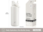 POWCAN 40 oz Insulated Water Bottle with 2-in-1 Straw and Spout Lid, Keep Cold 24H, Leak-Proof, BPA-Free, Double Wall Stainless Steel Water Bottle for Sports, Gym, Travel, and School (Ivory)