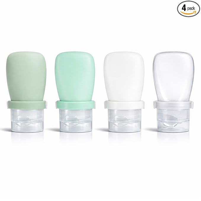 2 oz Silicone Travel Bottles, Leakproof Squeeze Bottle Mini Travel Size Container for Toiletries Lotion Shampoo and Conditioner Liquid Salad Dressing to go Condiment, TSA Approved, 4 Pack