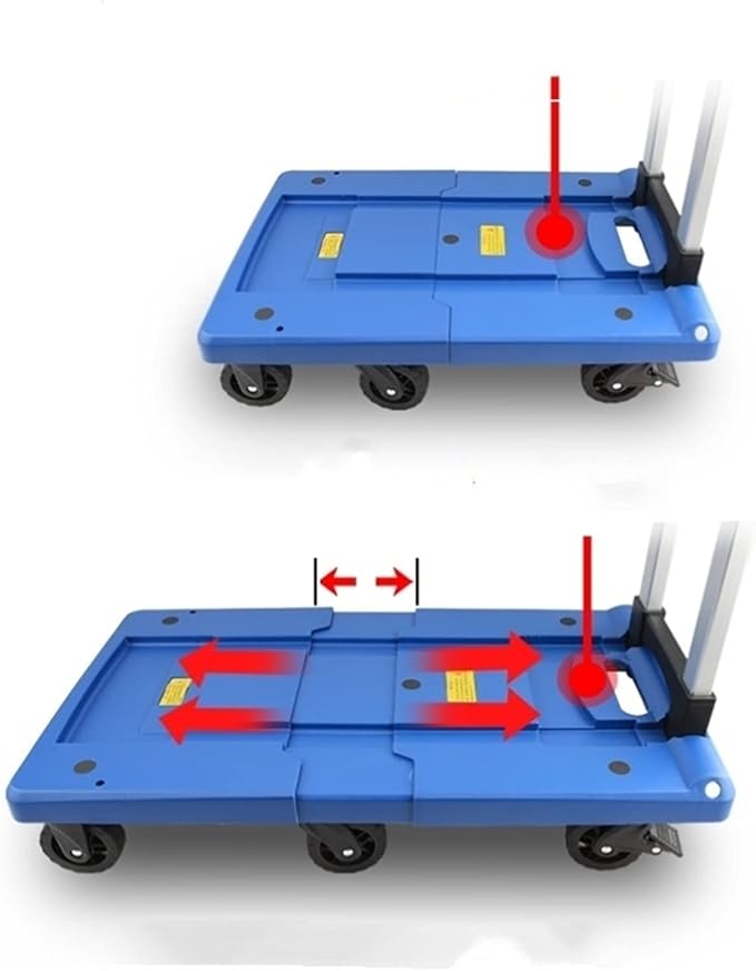 Foldable Push Hand Cart Folding Platform Truck Plastic Push Cart Heavy Duty Portable Trolley with Retractable Assis for Luggage Travel Moving Office Dolly Cart (Color : S