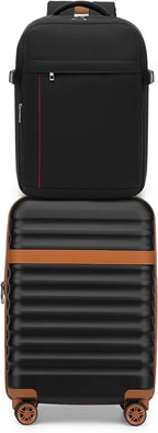 Kono Airline Approved Suitcase Set 3 Piece Luggage Set Lightweight Carry On Travel Luggage, TSA Lock Spinner Wheels Hardshell (Black/Brown, (BP/20))