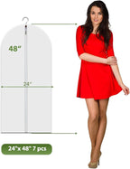 7-Pack 48-Inch Clear Garment Bags - White Translucent Hanging Dust Covers for Closets, Travel, and Seasonal Clothing Storage