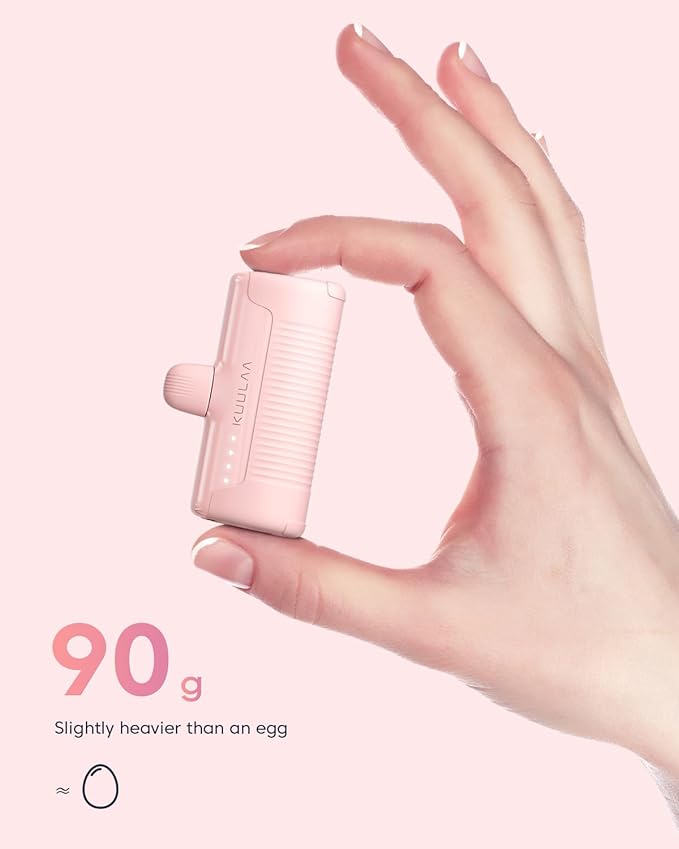 Kuulaa Portable Charger USB C with Built-in USB-C Plug, 4500mAh Mini Power Bank Small Battery Pack for iPhone 15/16,Samsung S22/S23 & Android (Pink)