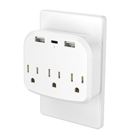 HITRENDS - Outlet Extender, with a Place to Put Your Phone and 2 USB-A and 1 USB Type-C Multi Plug Wall Outlet, Suitable for Bedrooms, Living Rooms, Offices, and Travel