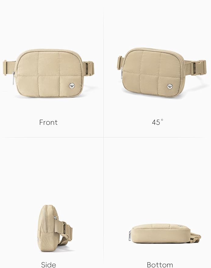 WESTBRONCO Puffer Fanny Packs for Women Quilted Nylon Waterproof Belt Bag with 2 Zipper, Puffy Crossbody Bag with Adjustable Strap, 1L Waist Bag for Travel Daily
