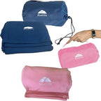 BlueHills Premium Soft Ultra Compact Travel Blanket Value Pack Set of 2 - Airplane Traveling Essentials Flight Blanket Throw in a Portable case Plane Travel Gift - Pink and Navy Blue