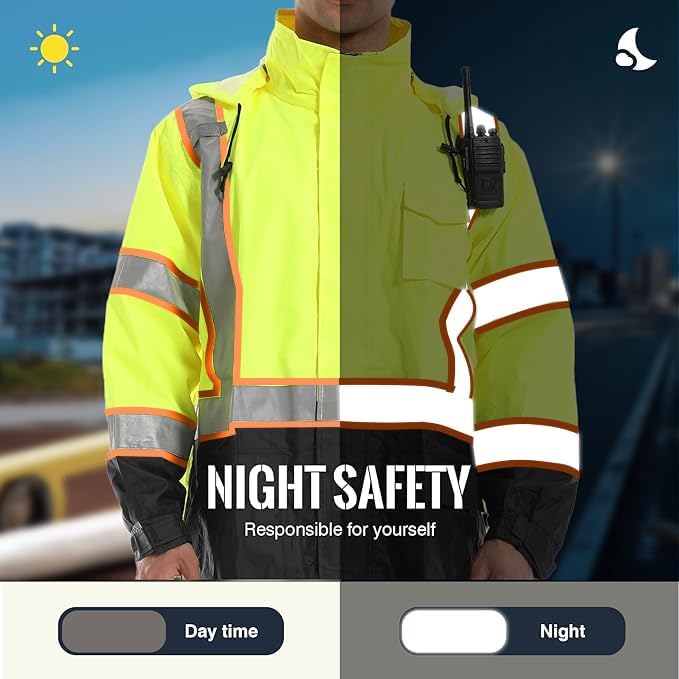 SKSAFETY Hi Vis Safety Rain Jacket for Men, Construction Work Rain Gear Heavy Duty Class 3 Rain Coat Waterproof Lightweight