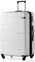 Coolife Expandable Large Checked Luggage Hardside PC+ABS Suitcase with TSA Lock, Lightweight Rolling Carry On with Spinner Wheels(White, 28in)