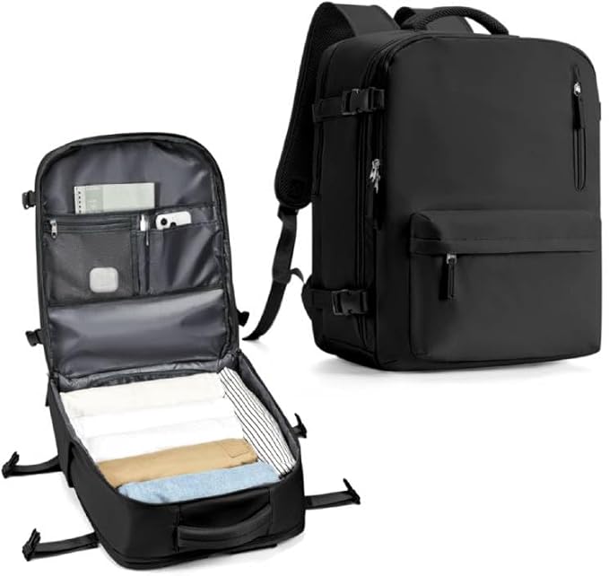WONHOX Travel Backpack Women,Carry On Backpack Flight Approved 18x14x8 inches Bag Spirit Airlines Personal ltem,College Sports Hiking Rucksack Waterproof Casual Daypack Laptop Blackpack Men,Black