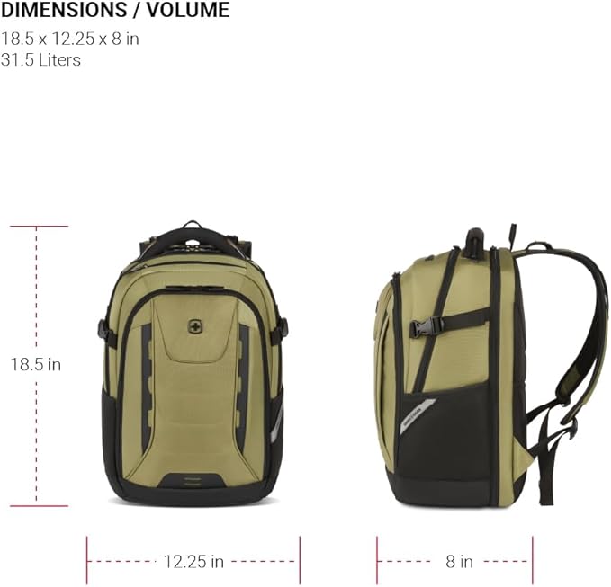 SwissGear Travel Tech Pro Laptop Backpack – Fits Laptops up to 16” – ScanSmart TSA-Friendly Backpack with Multiple Organizer Pockets – Olive