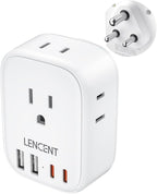 LENCENT US to India Power Plug Adapter, Indian Travel Adaptor with 4 Outlets, 4 USB Ports(2 USB C), Type D Plug Converter for USA to India Nepal Bangladesh Maldives Pakistan, Safe Grounded