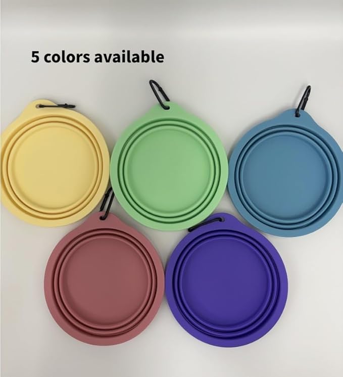 Collapsible Travel Pet Bowl with Carabiner for Dogs and Cats, Portable Silicone Pet Bowl for Waking, Hiking and Traveling (Neon Green)