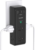 Surge Protector Outlet Extender with Rotating Plug, 6 AC Multi Plug Outlet with 3 USB Ports (2 USB C), 1800J Wall Charger Swivel Power Adapter with Spaced Outlet Splitter for Home Office Dorm, Black