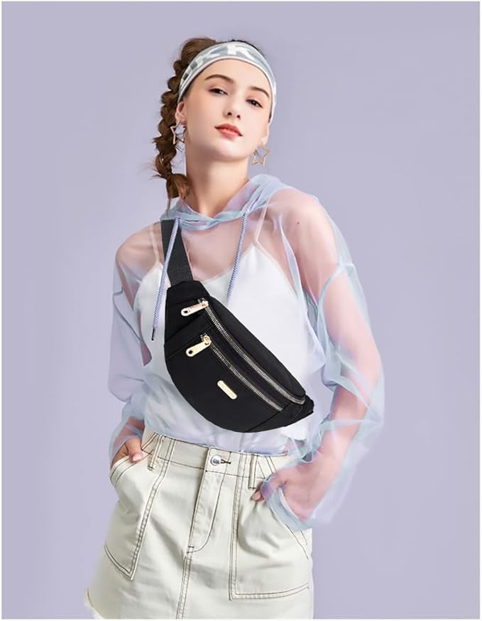 Fanny Pack Waist Pack for Women, Fashion Waist Bag with Adjustable Strap for Travel Sports Running black