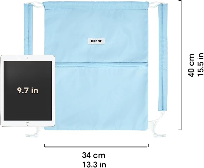 WANDF Drawstring Backpack Sports Gym Bag with Shoulder Pads Water Resistant String Bag Cinch Bag for Women Men (Light Blue)