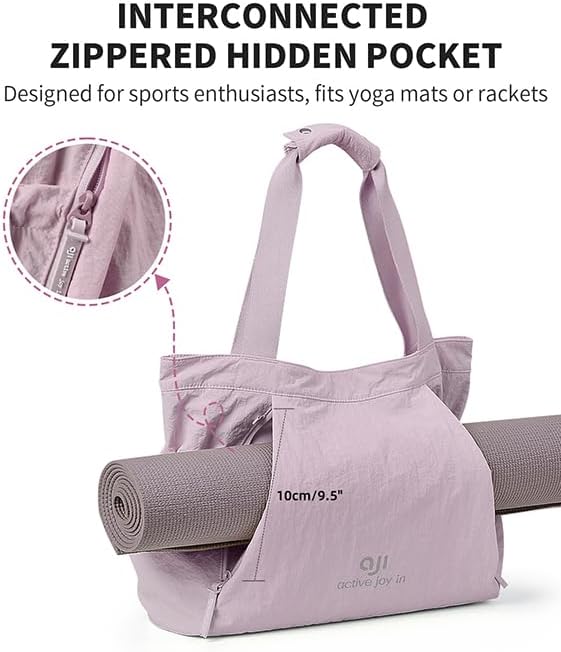 Gym Tote Bag for Women, Lightweight Yoga Mat Bag with Wet Dry Storage Pocket & Multi Pockets