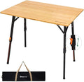 KingCamp Bamboo Folding Table, 4-Fold Camping Adjustable Height Portable Outdoor Lightweight & Compact Table with Aluminum Frame for RV Picnic BBQ Tailgating