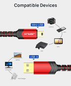 JSAUX Mini USB Cable 10FT, USB 2.0 Type A to Mini B Fast Charging Braided Cord Compatible with Blue Yeti Microphone Garmin Nuvi GPS 50 55 Ti-84 Plus CE Canon Rebel t7 Camera Gopro Red