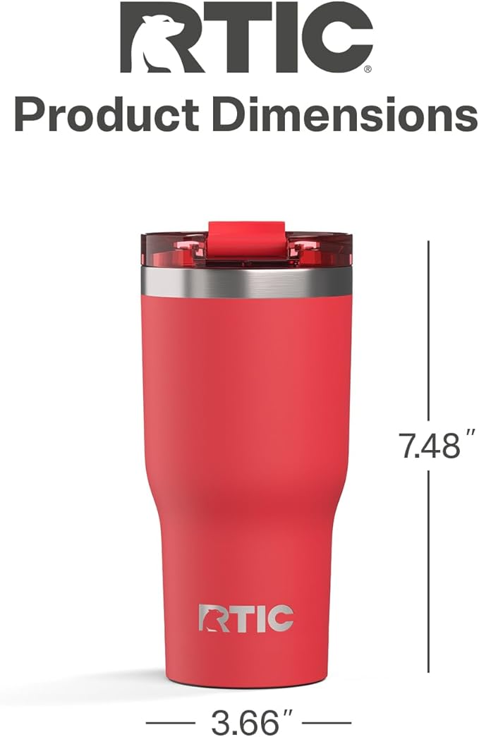 RTIC 20oz Essential Tumbler with Lid, Ceramic Lined, Insulated, Stainless Steel, Metal, Double Wall Vacuum-Insulation, Travel Cup for Iced Coffee, Tea, Hot and Cold Drink, Flag Red