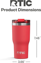 RTIC 20oz Essential Tumbler with Lid, Ceramic Lined, Insulated, Stainless Steel, Metal, Double Wall Vacuum-Insulation, Travel Cup for Iced Coffee, Tea, Hot and Cold Drink, Flag Red