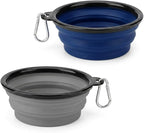 Collapsible Dog Bowls for Travel, 2-Pack Dog Portable Water Bowl for Dogs Cats Pet Foldable Feeding Watering Dish for Traveling Camping with Carabiners, BPA Free (Grey&Navy, Medium (Pack of 2))