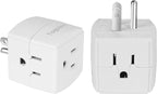 3-Outlet Extender Wall Tap Cube 2 Pack, 3-Prong Grounded Wall Tap, Easy Access Design, Adapter Spaced Outlets, Multiple Plug, Power Splitter, Use for Home Office School Dorm，Travel, ETL Listed, White