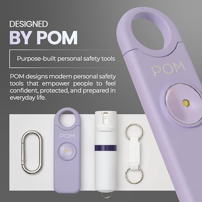POM Personal Safety Alarm for Women – 130dB Loud Emergency Siren, USB-C Rechargeable with Bright LED Flashlight, Portable Keychain Design for Self Defense, Purse, Backpack & Travel (Lavender)