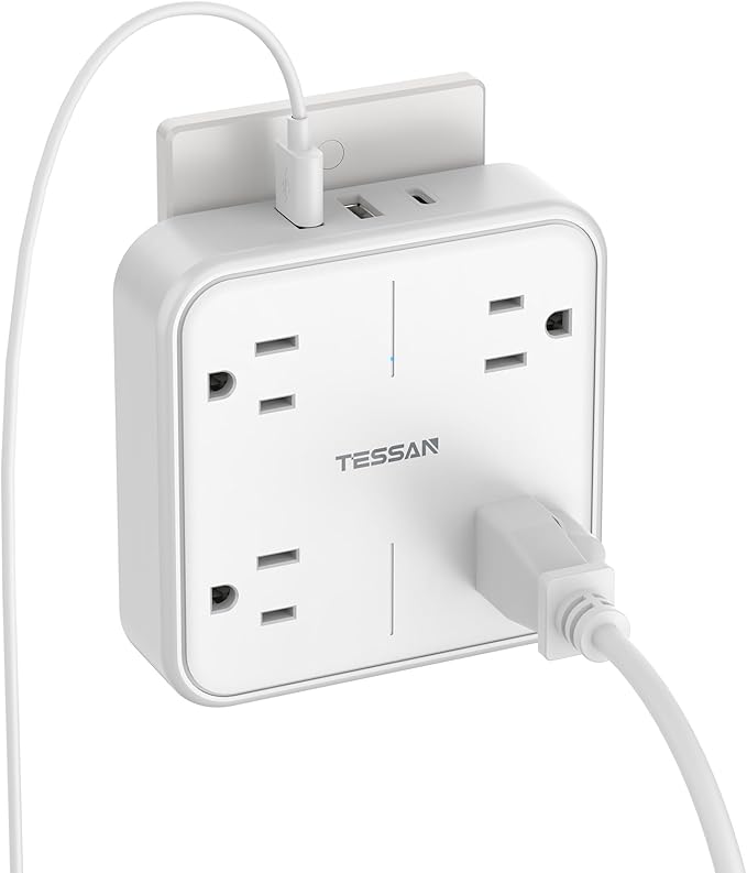 TESSAN Multi Plug Outlet Extender, Surge Protector Splitter with 3 USB (1 USB C Port) Wall Charger, Multiple Expander for Travel, Home, College Dorm Room, White