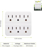 GoGreen Power Inc. (G-16000TW-2) 6-Outlet Tri-Tap Adapter, 6 Outlet Wall Tap Adapter, White, 2 Pack
