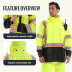 SKSAFETY Hi Vis Safety Rain Jacket for Men, Construction Work Rain Gear Heavy Duty Class 3 Rain Coat Waterproof Lightweight