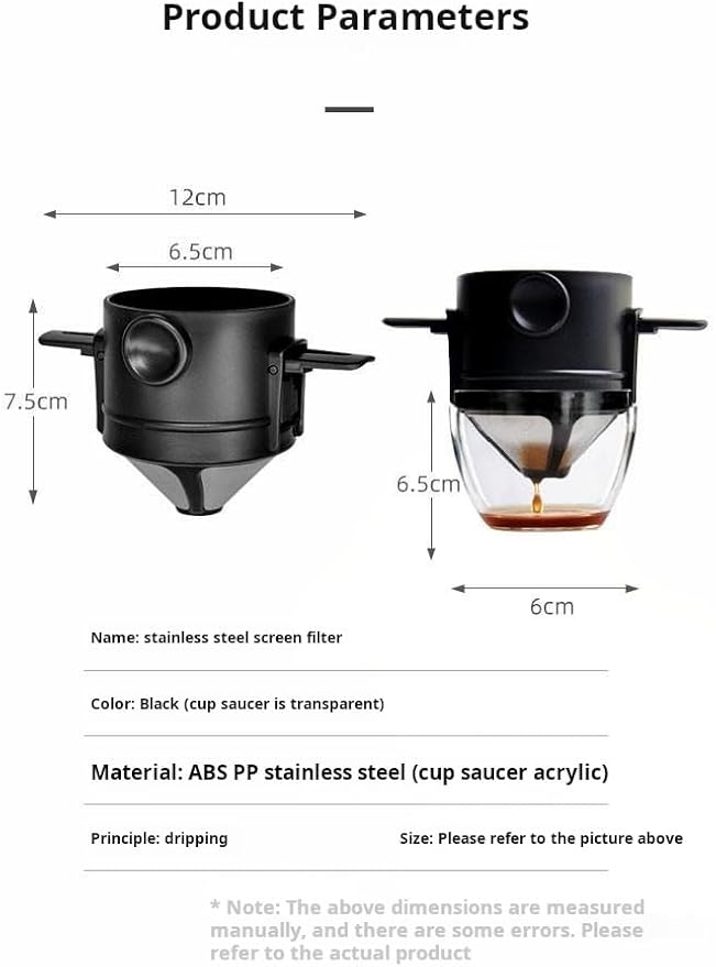Portable Pour Over Coffee Dripper with Double Layer Stainless Steel Filter, Foldable Reusable Coffee Maker, No Paper Needed, Travel Coffee Filter for Mug, Office & Camping (Brown)