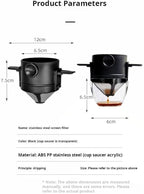 Portable Pour Over Coffee Dripper with Double Layer Stainless Steel Filter, Foldable Reusable Coffee Maker, No Paper Needed, Travel Coffee Filter for Mug, Office & Camping (Brown)