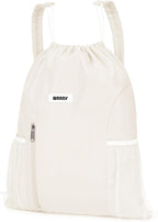 WANDF Drawstring Backpack with Shoulder Pad Sports Gym Backpack with Mesh Pocket String Bag for Women Men (Beige)