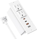 30W USB C Recessed Power Strip,Flat Plug Power Strip,2 Outlets 4 USB Ports,Furniture Flush Mount Desk Outlet,Recessed Outlet for Side Table/Sofa Table,10ft Cord White