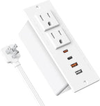 30W USB C Recessed Power Strip,Flat Plug Power Strip,2 Outlets 4 USB Ports,Furniture Flush Mount Desk Outlet,Recessed Outlet for Side Table/Sofa Table,10ft Cord White